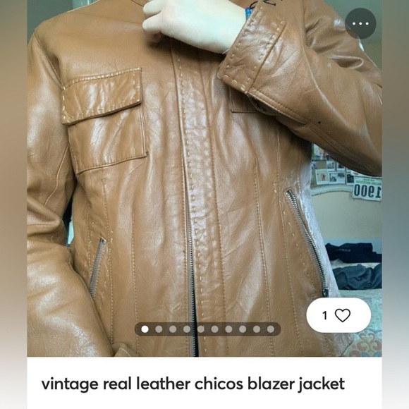 CHICO'S tan Leather Women's Designer Jacket Size M/L - Picture 10 of 10